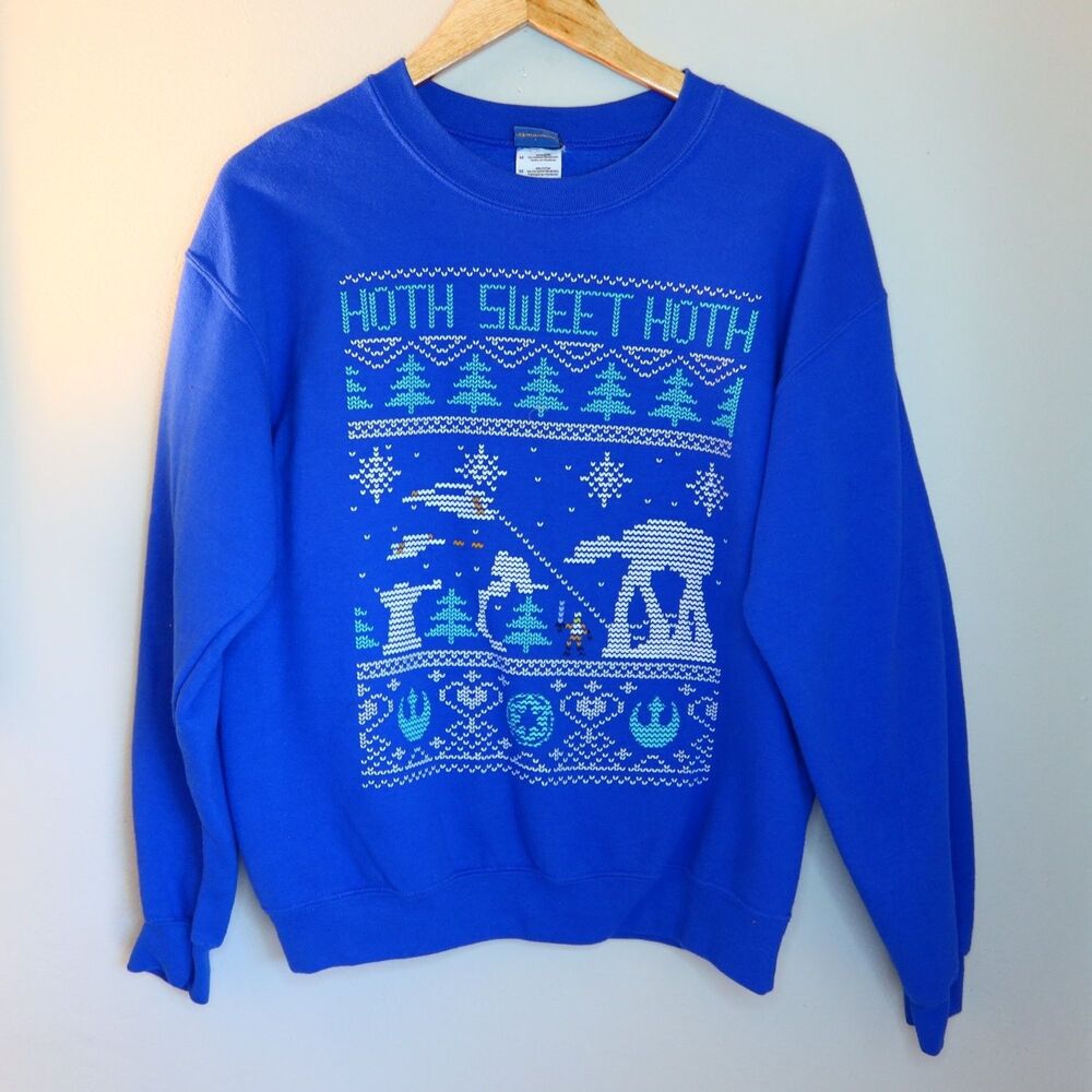 Star Wars Hoth Sweet Ugly Christmas Crewneck Sweatshirt Womens M Blue cuffs y2k